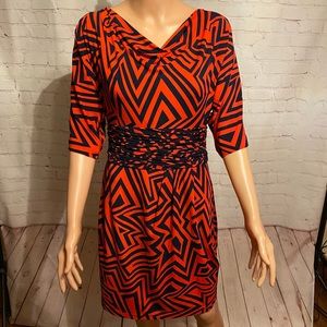 Taylor red & blue patterned dress size 8 stretch